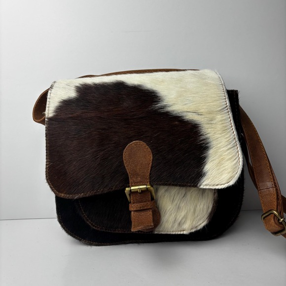 Vintage Genuine Leather Cow Hide Purse Hand Bag Brown - Picture 4 of 9